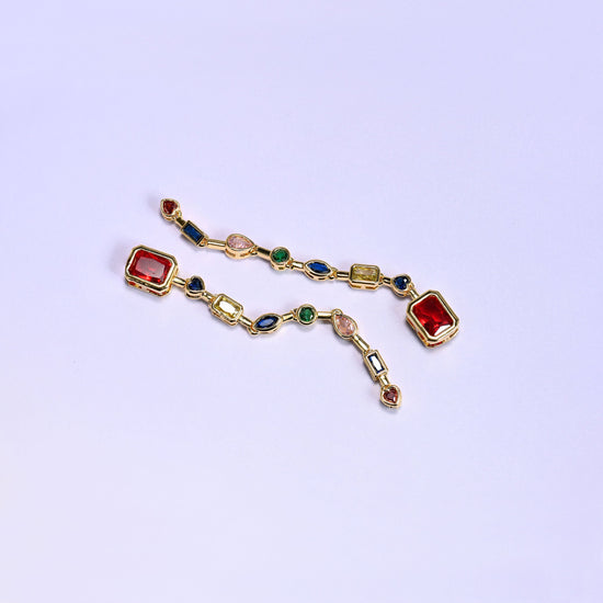 Multi-shape bezel chain with rectangle, teardrop, oval and heart-cut zircon stones