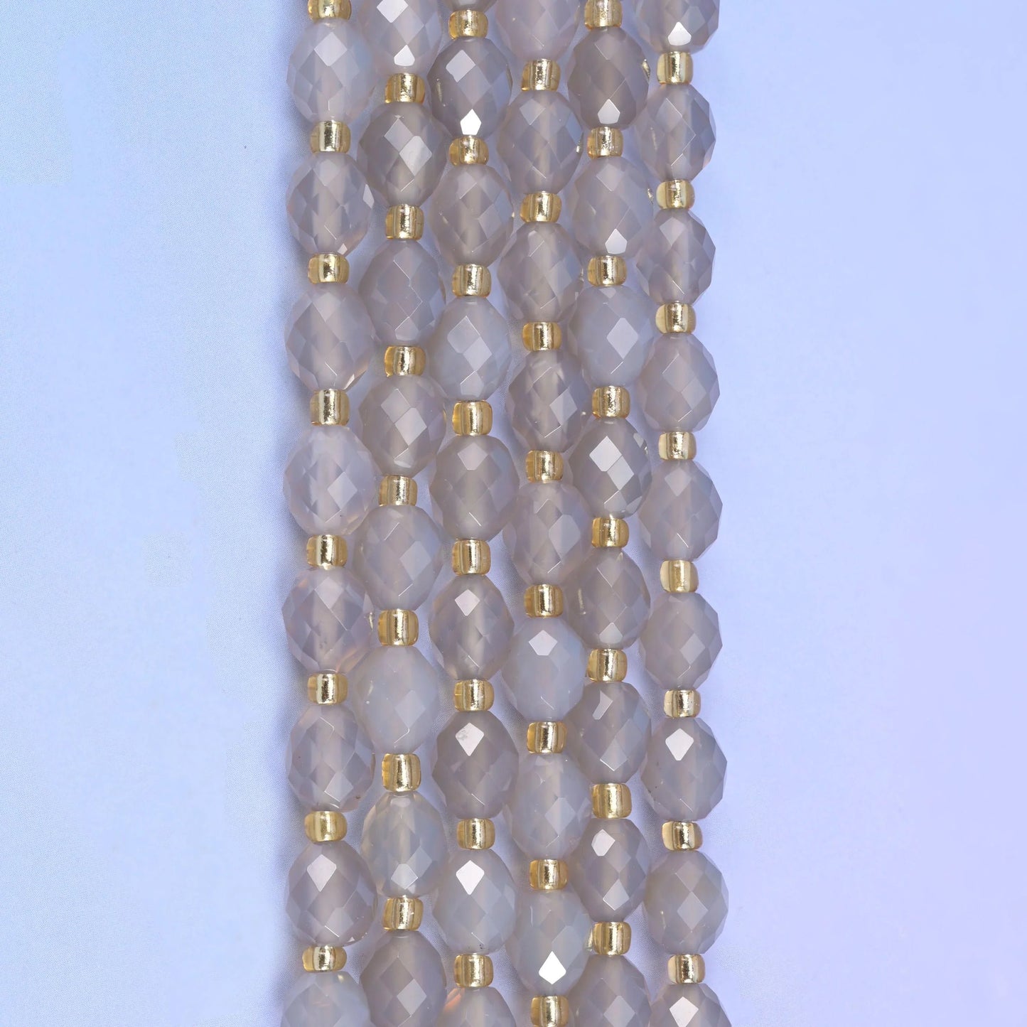 Gray Agate Faceted Rice Barrel Beads, 15.5 inch strand