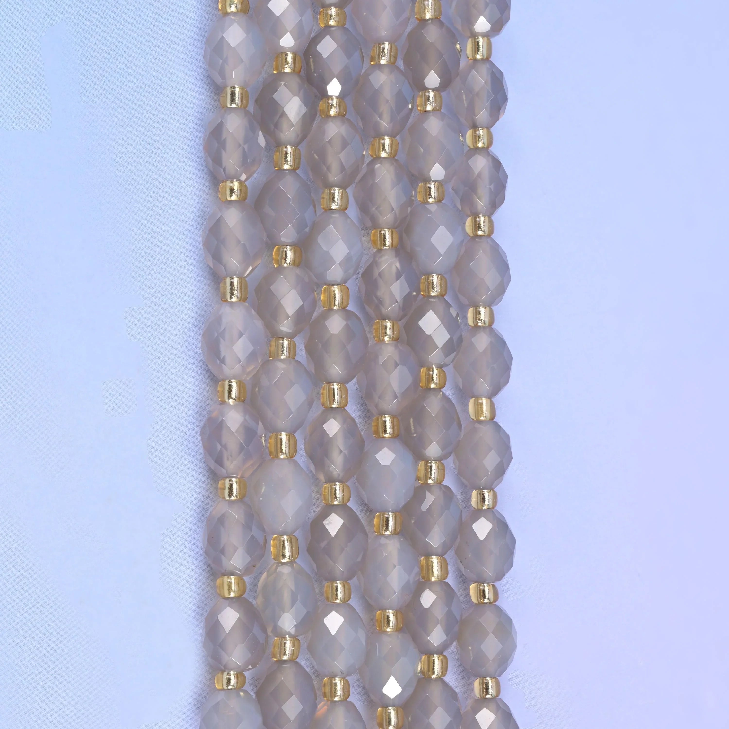 Gray Agate Faceted Rice Barrel Beads, 15.5 inch strand