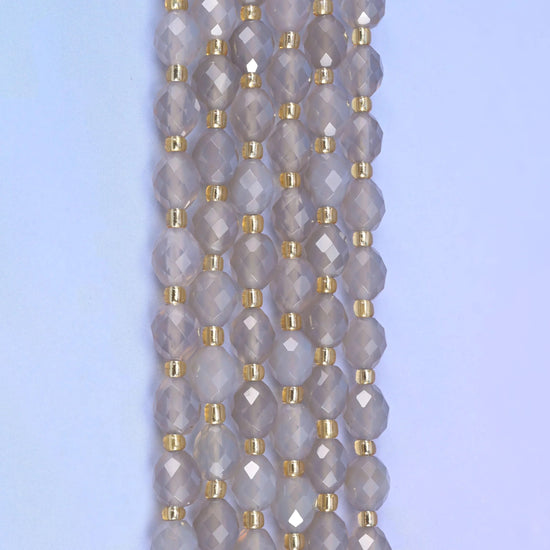 Gray Agate Faceted Rice Barrel Beads, 15.5 inch strand