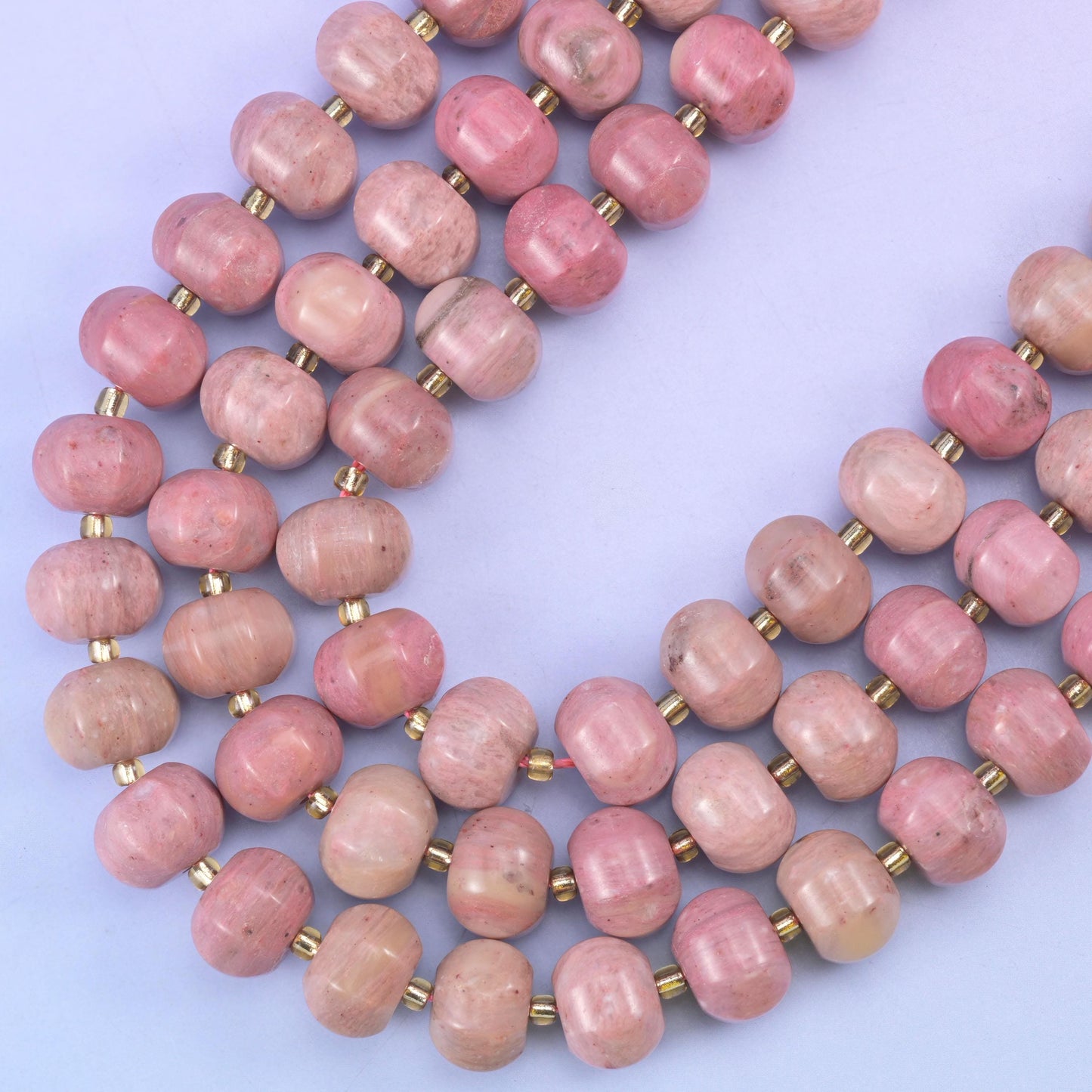 Pink rhodonite pumpkin beads, hole approximately 1.4mm