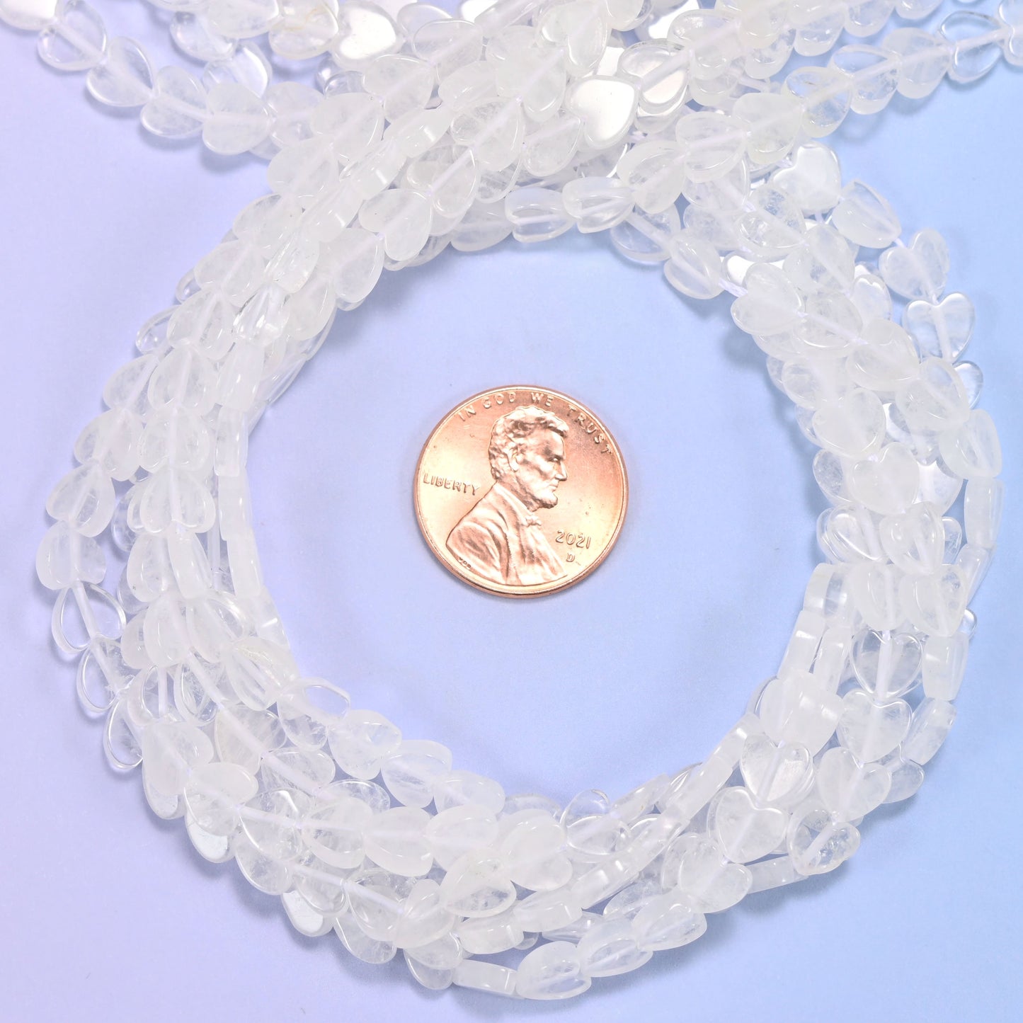 Clear Quartz Flat Heart Beads: Size 6mm, Jewelry Making, 15 Inch Strand