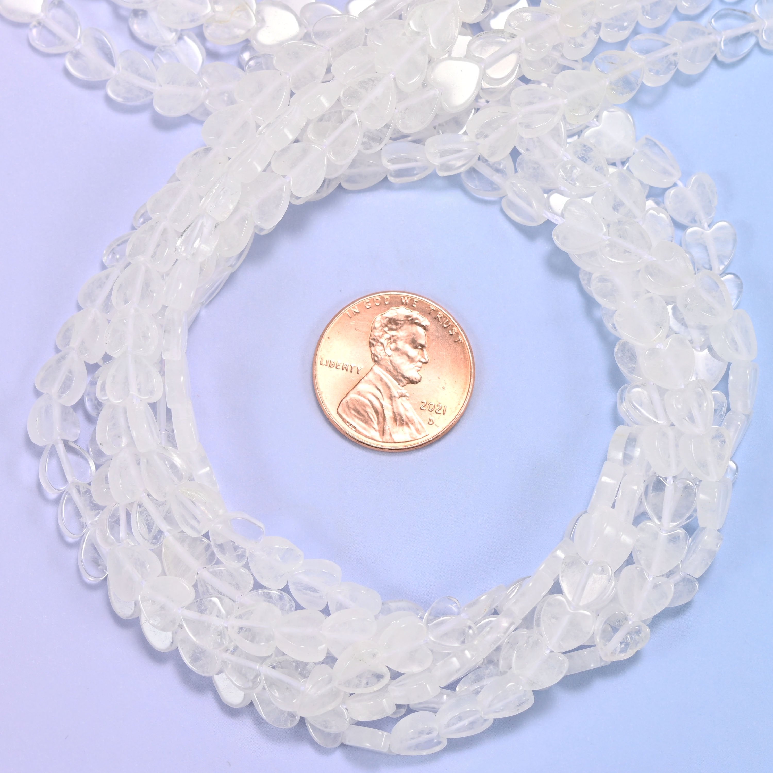 Clear Quartz Flat Heart Beads: Size 6mm, Jewelry Making, 15 Inch Strand