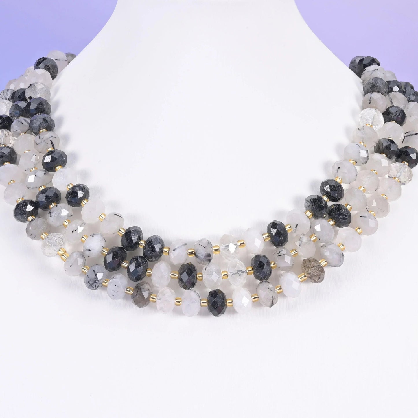 Black Rutilated Quartz beads, faceted rondelle, 6 x 10mm