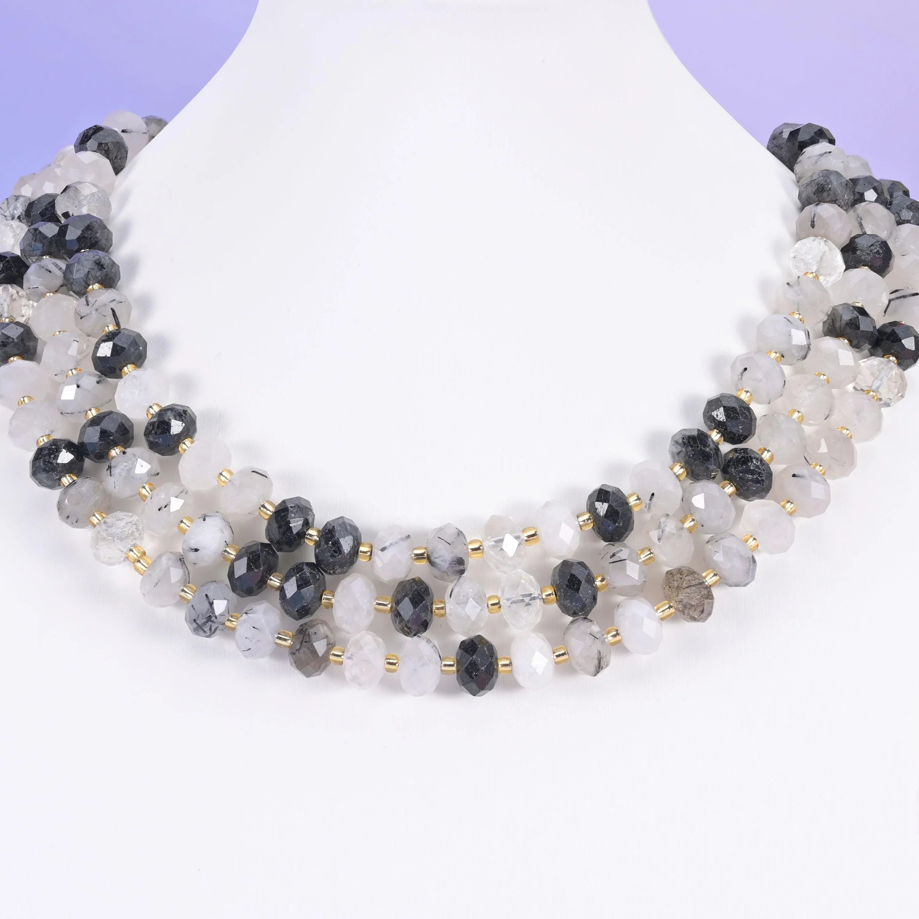 Black Rutilated Quartz beads, faceted rondelle, 6 x 10mm