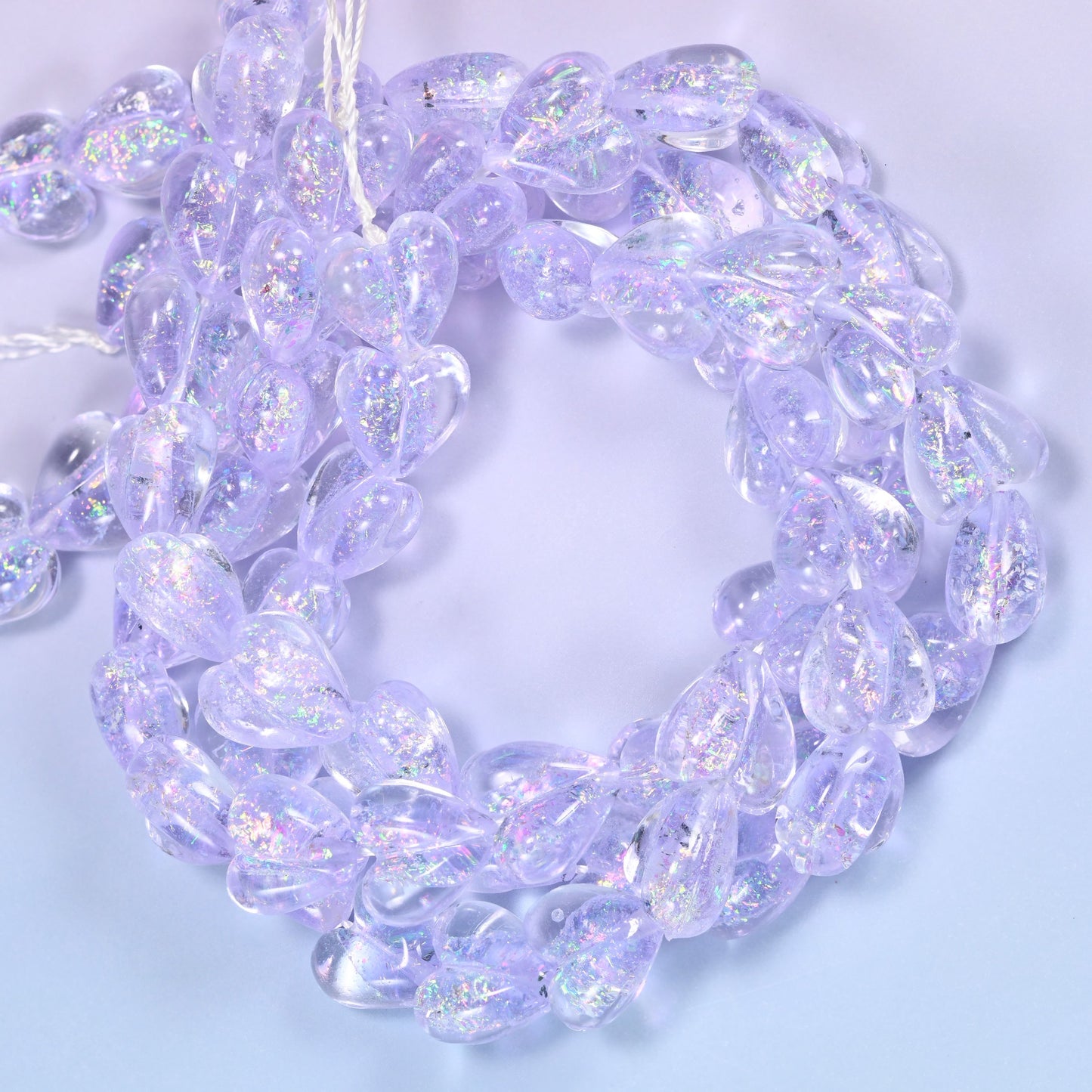Iridescent Light Purple Heart Glass Beads, 16x15mm, 24pc Strand