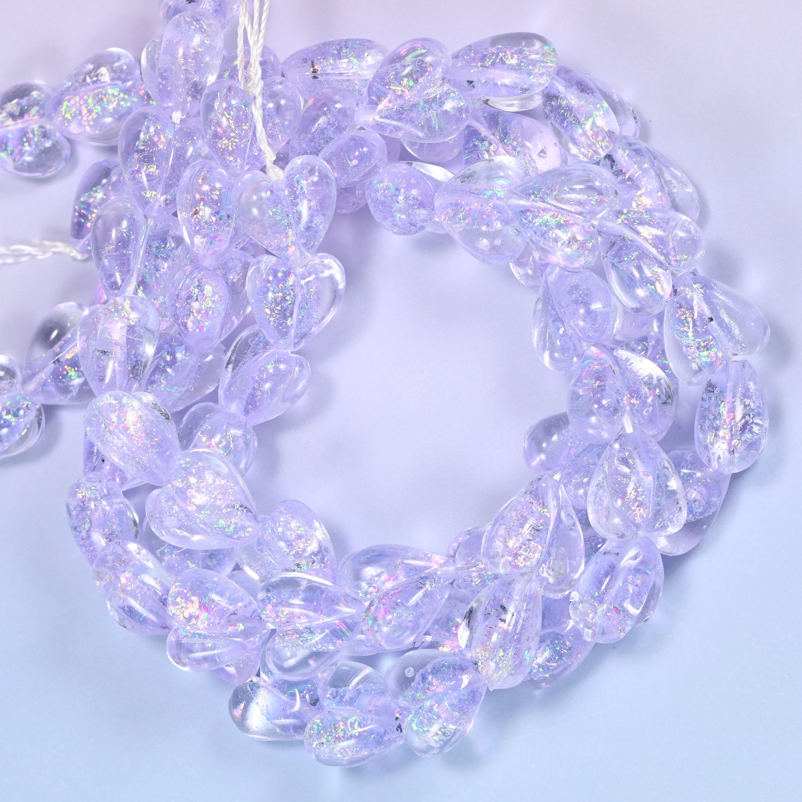 Iridescent Light Purple Heart Glass Beads, 16x15mm, 24pc Strand