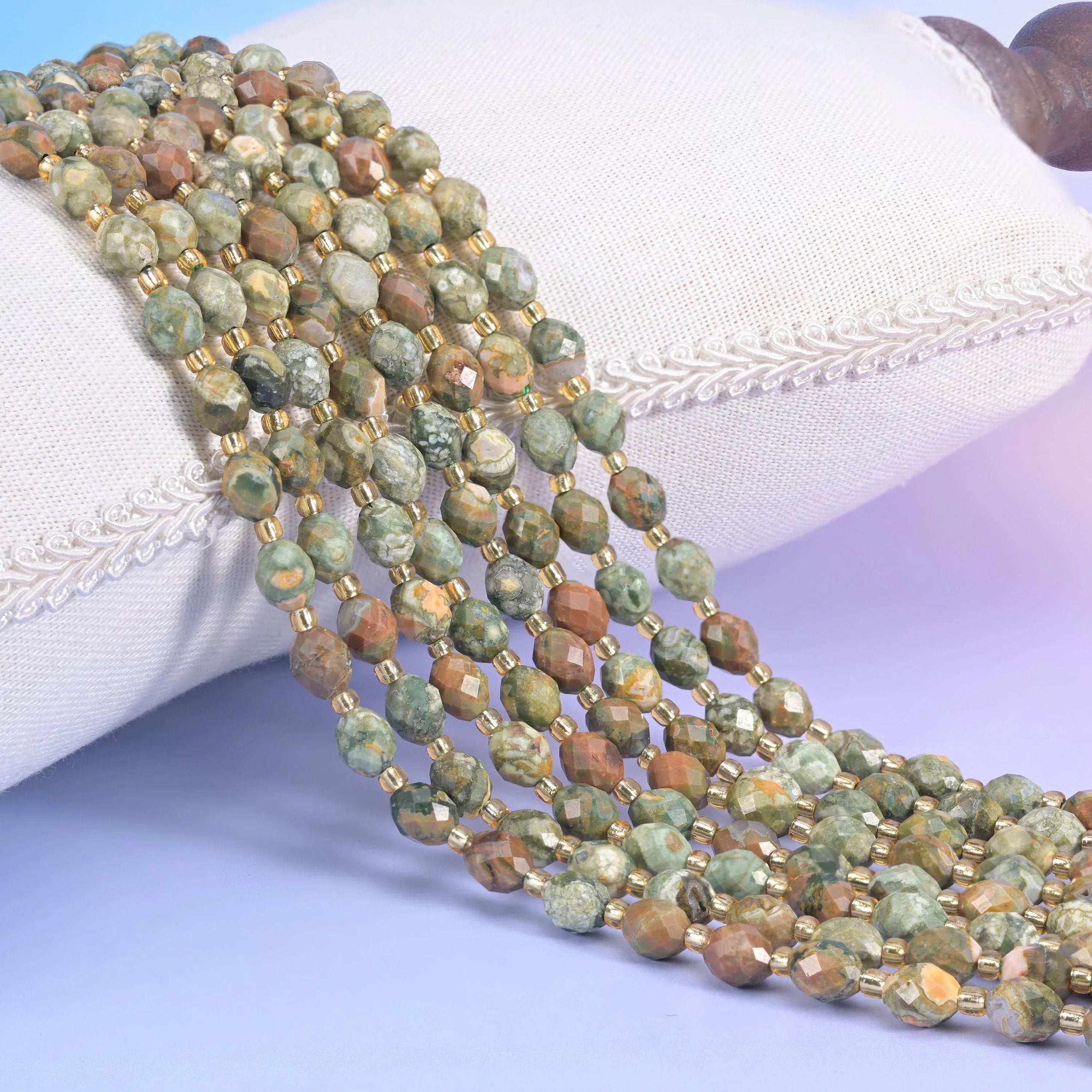 Snake Skin Jasper Faceted Rice Barrel Beads
