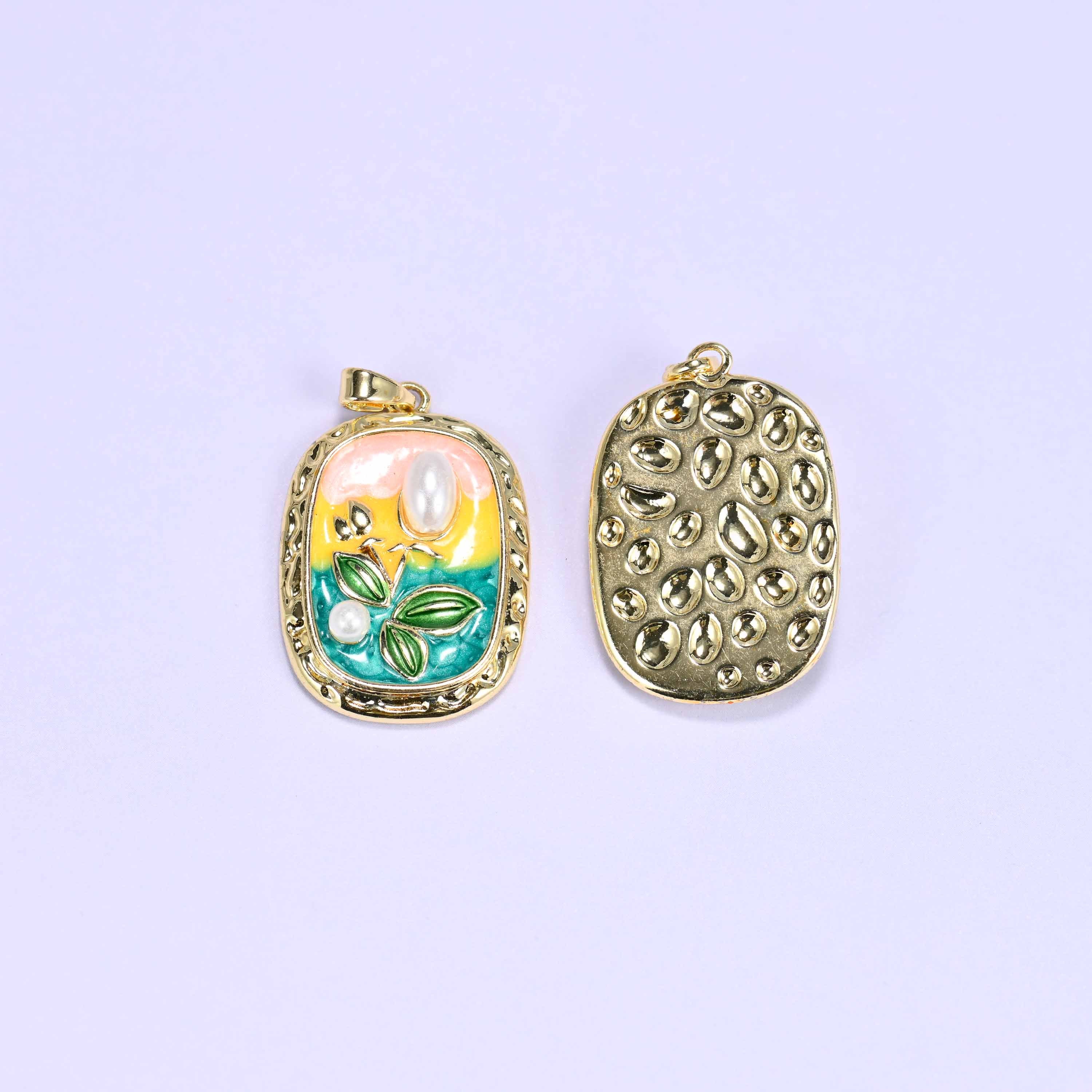 Enamel Rectangular Tulip Charms: 18K Gold Filled Pendants, Jewelry Making Supply