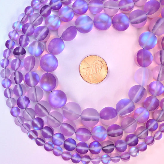 Iridescent Matte Purple Round Glass Beads, sold per 15 inch strand