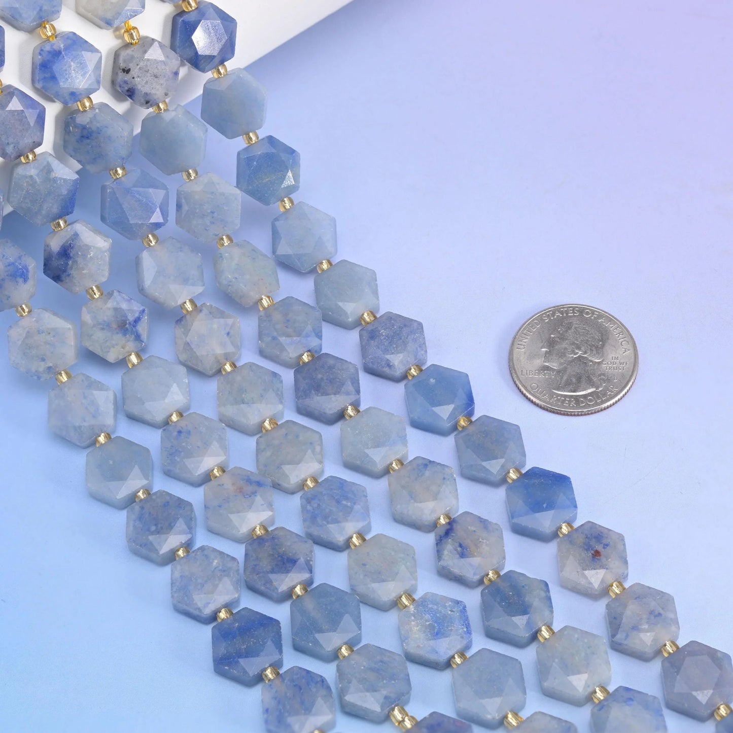 Flat faceted cut Blue Aventurine beads for jewelry making.