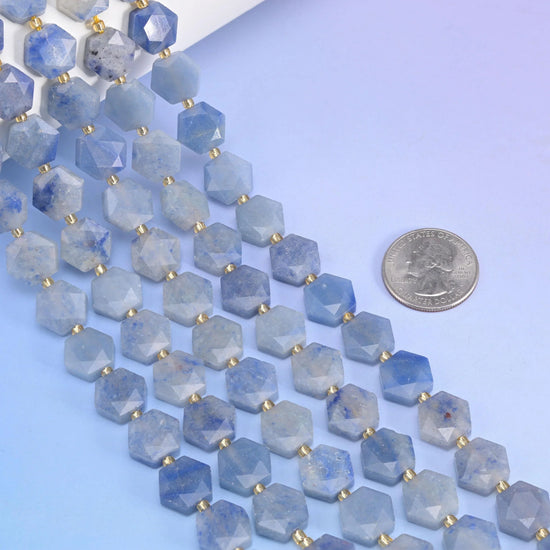 Flat faceted cut Blue Aventurine beads for jewelry making.