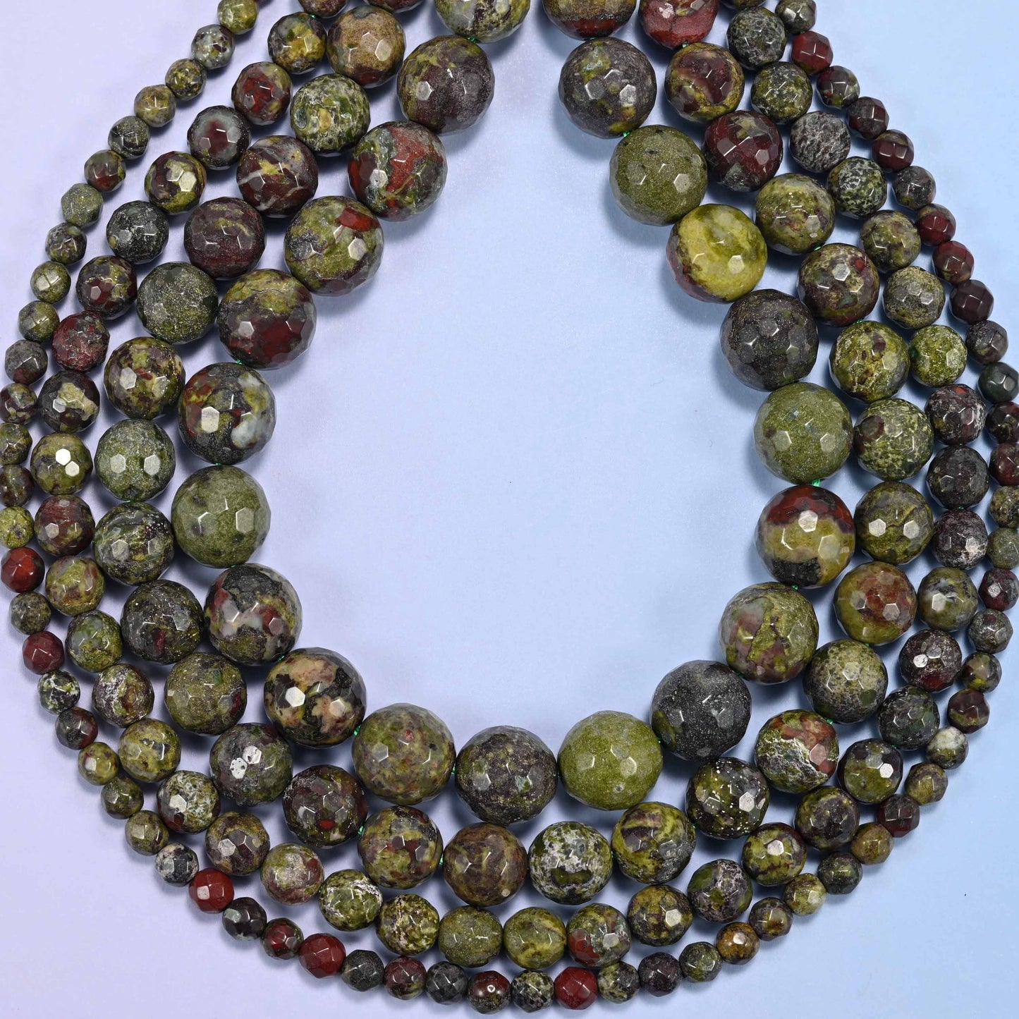 Dragon Bloodstone Faceted Round Beads: Jewelry Making, 15 Inch Strand