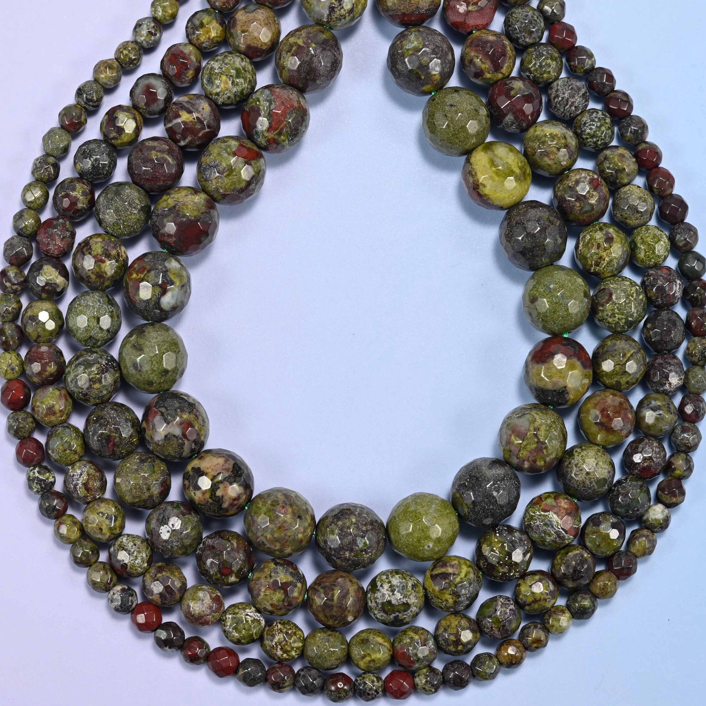 Dragon Bloodstone Faceted Round Beads: Jewelry Making, 15 Inch Strand