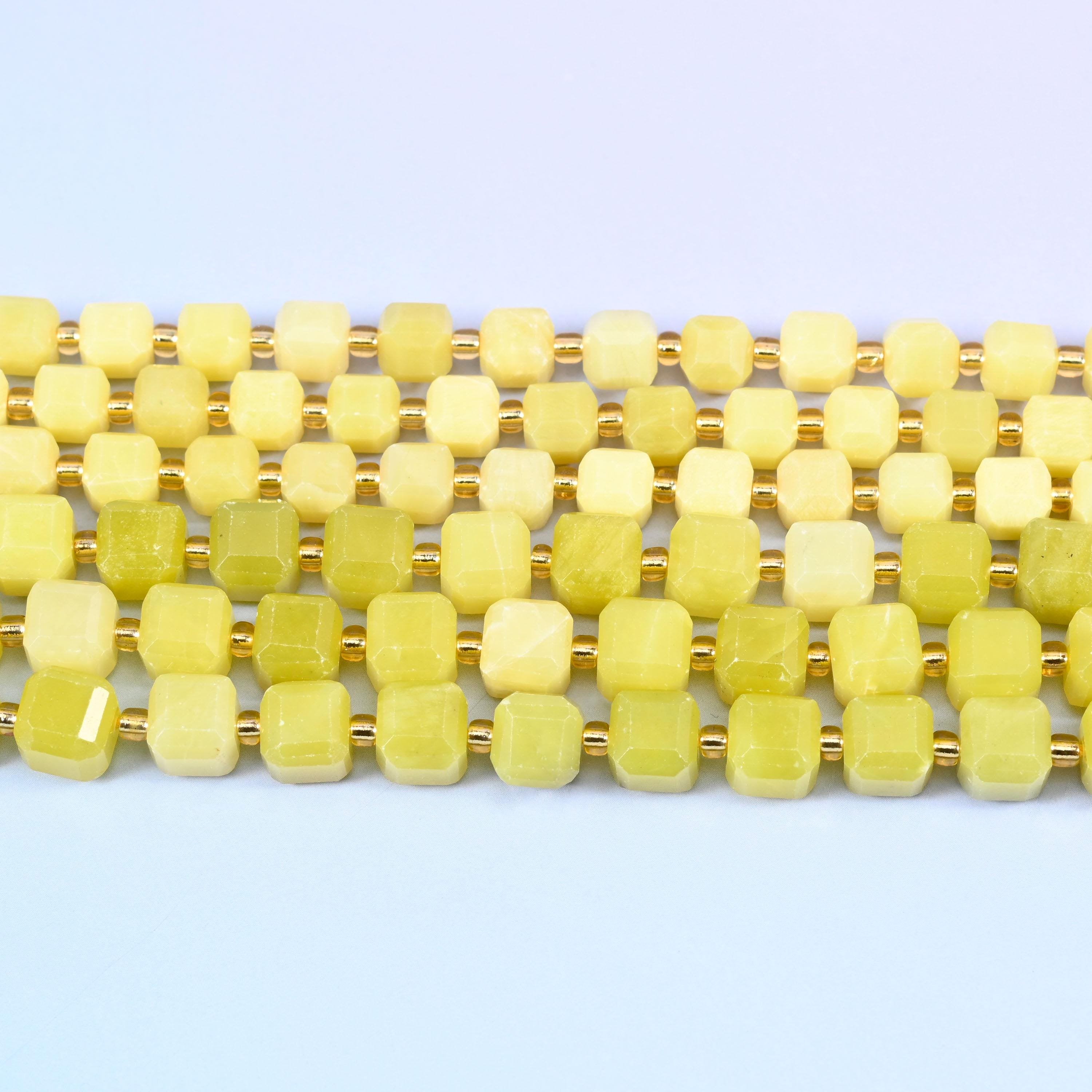 Lemon Jade beads in soft lemon-yellow drifting into olive and cream