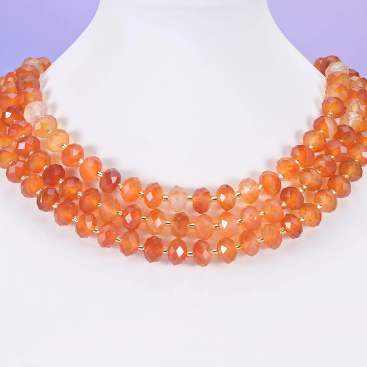 Orange Carnelian beads, faceted rondelle, 6 x 10mm