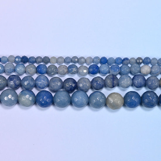 Blue Aventurine Faceted Round Beads: Jewelry Making, 15 Inch Strand