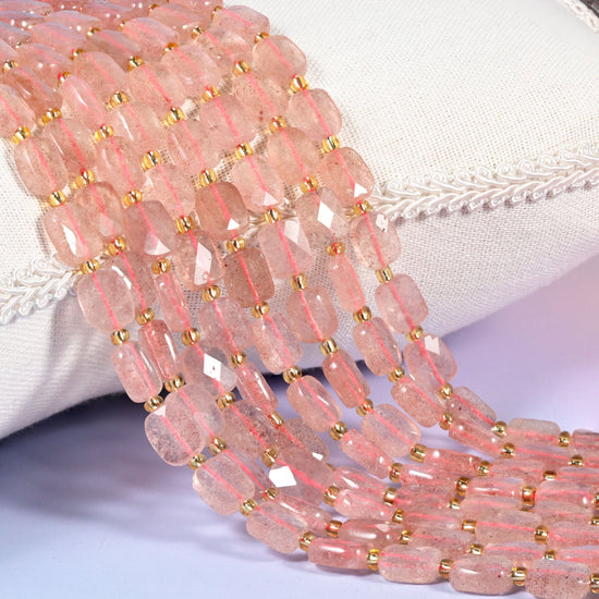 Strawberry Quartz Faceted Rectangular Beads