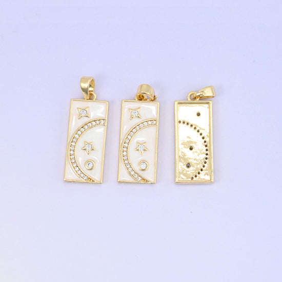 Moon Stars Rectangle Zircon Pendants: 18K Gold Plated Charms, Jewelry Making Supply