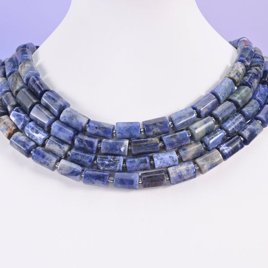 Sodalite beads, faceted tube shape, 12x8mm