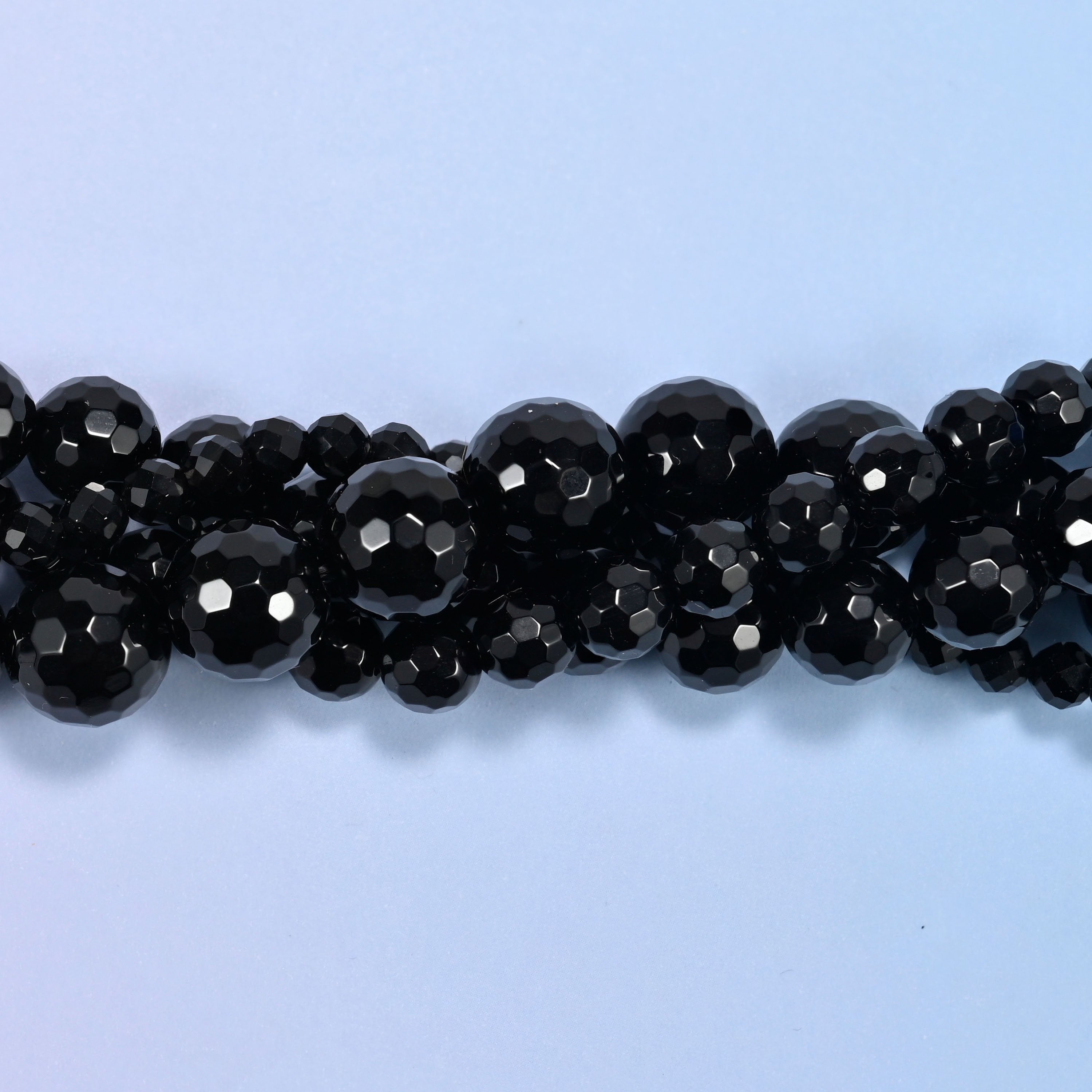 Black Onyx Faceted Round Beads: Jewelry Making, 15 Inch Strand