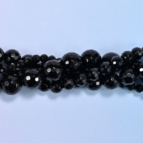 Black Onyx Faceted Round Beads: Jewelry Making, 15 Inch Strand