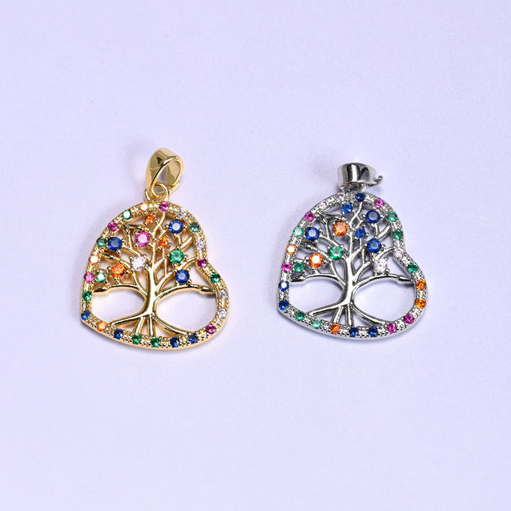 Heart Tree of Life Zircon Charms: 18K Gold Filled Pendants, Jewelry Making Supply