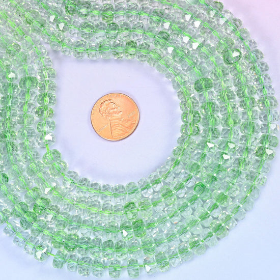 Transparent Green Faceted Rondelle Glass Beads, approximately 82 beads per strand