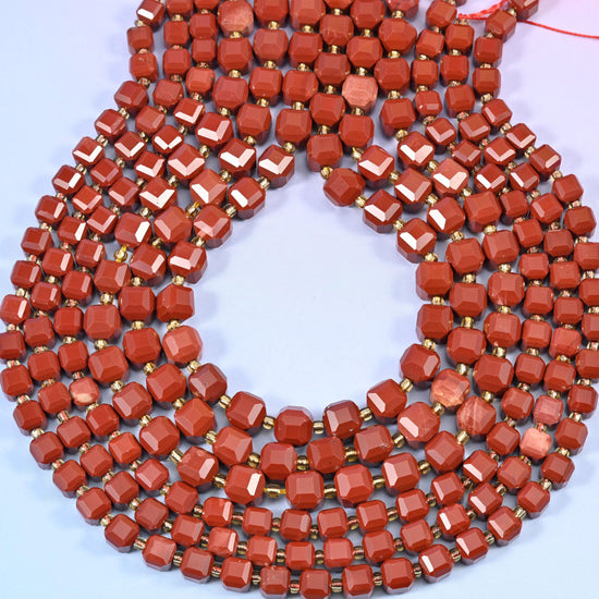 Red Jasper Faceted Cube Beads, 1.2mm hole