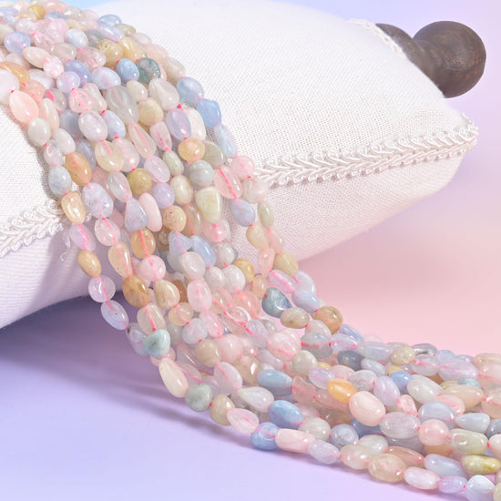 Colorful Morganite Pebble Nugget Beads, pastel mix of blush pink, peach, butter yellow, mint and pale blue-grey nuggets