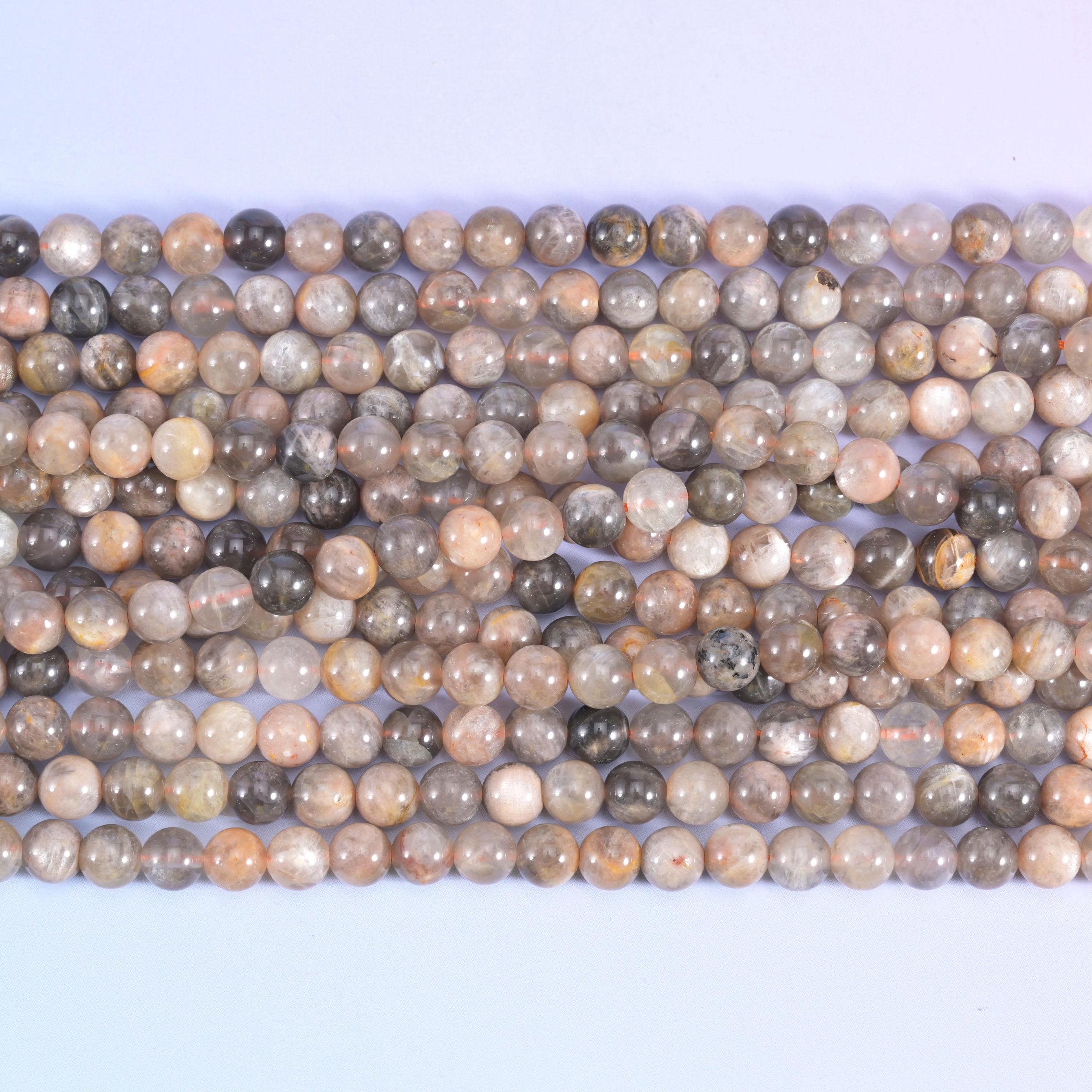 Smooth round cut black moonstone beads