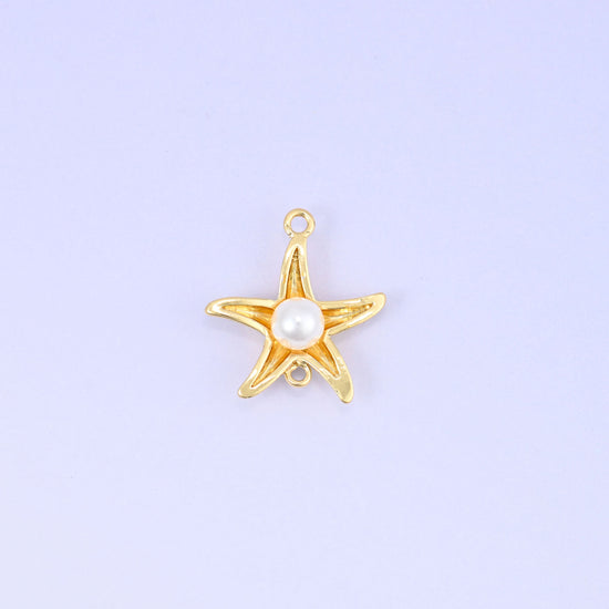Sea Star Pearl Double Connector Pendants: 18K Gold Plated, Jewelry Making Supply