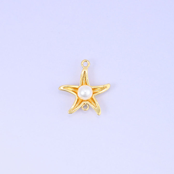 Sea Star Pearl Double Connector Pendants: 18K Gold Plated, Jewelry Making Supply