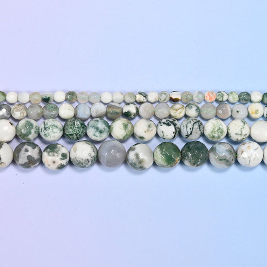 Tree Agate Faceted Round Beads 4mm 6mm 8mm 10mm Jewelry Making 15 Inch Strand