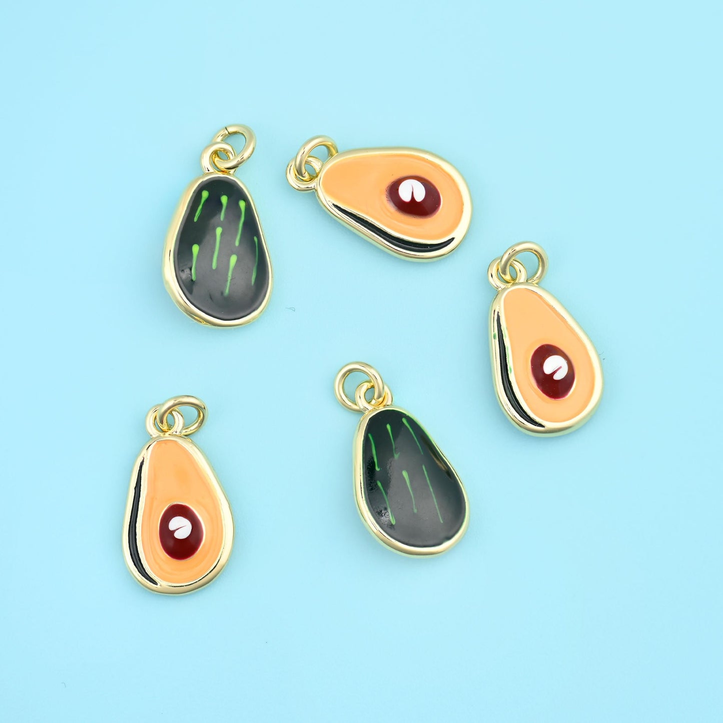 18K Gold Filled Enamel Avocado Charm 14.3x8.5mm