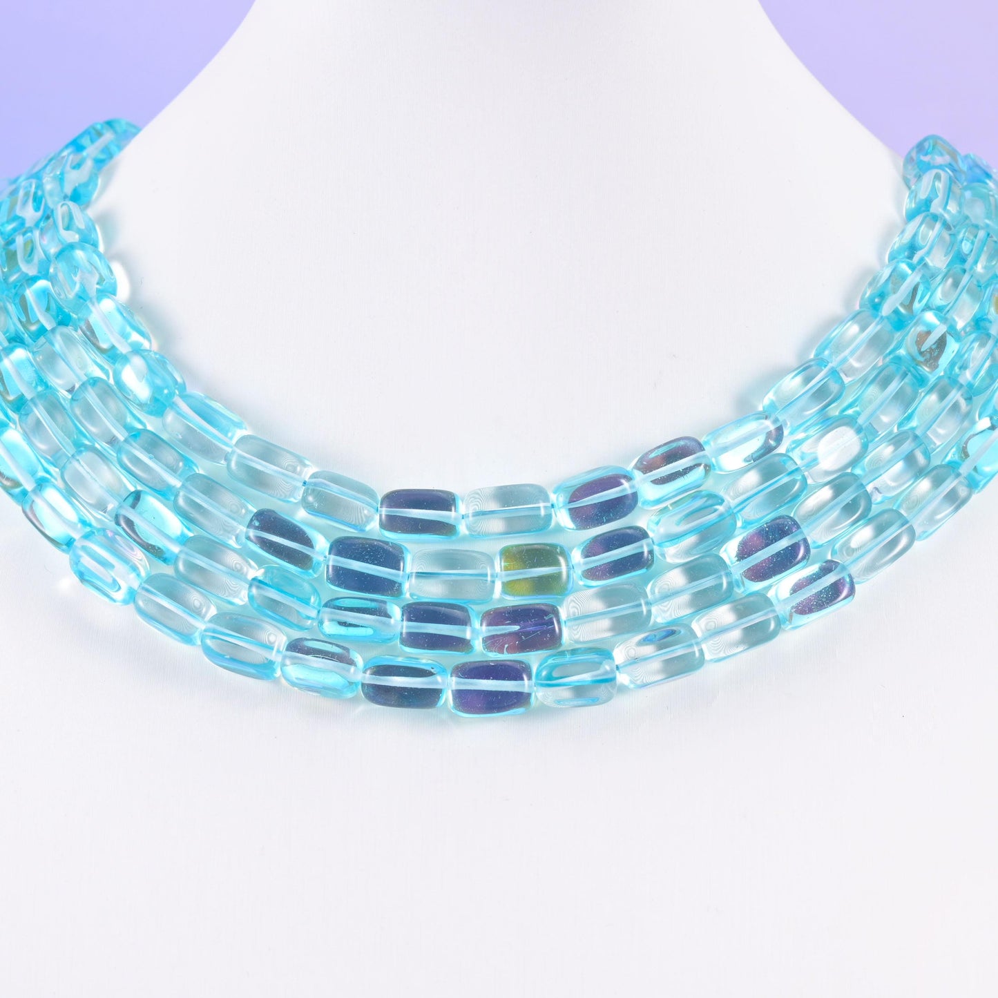 Light blue mystic aura glass beads, rectangular shape, 10-12mm