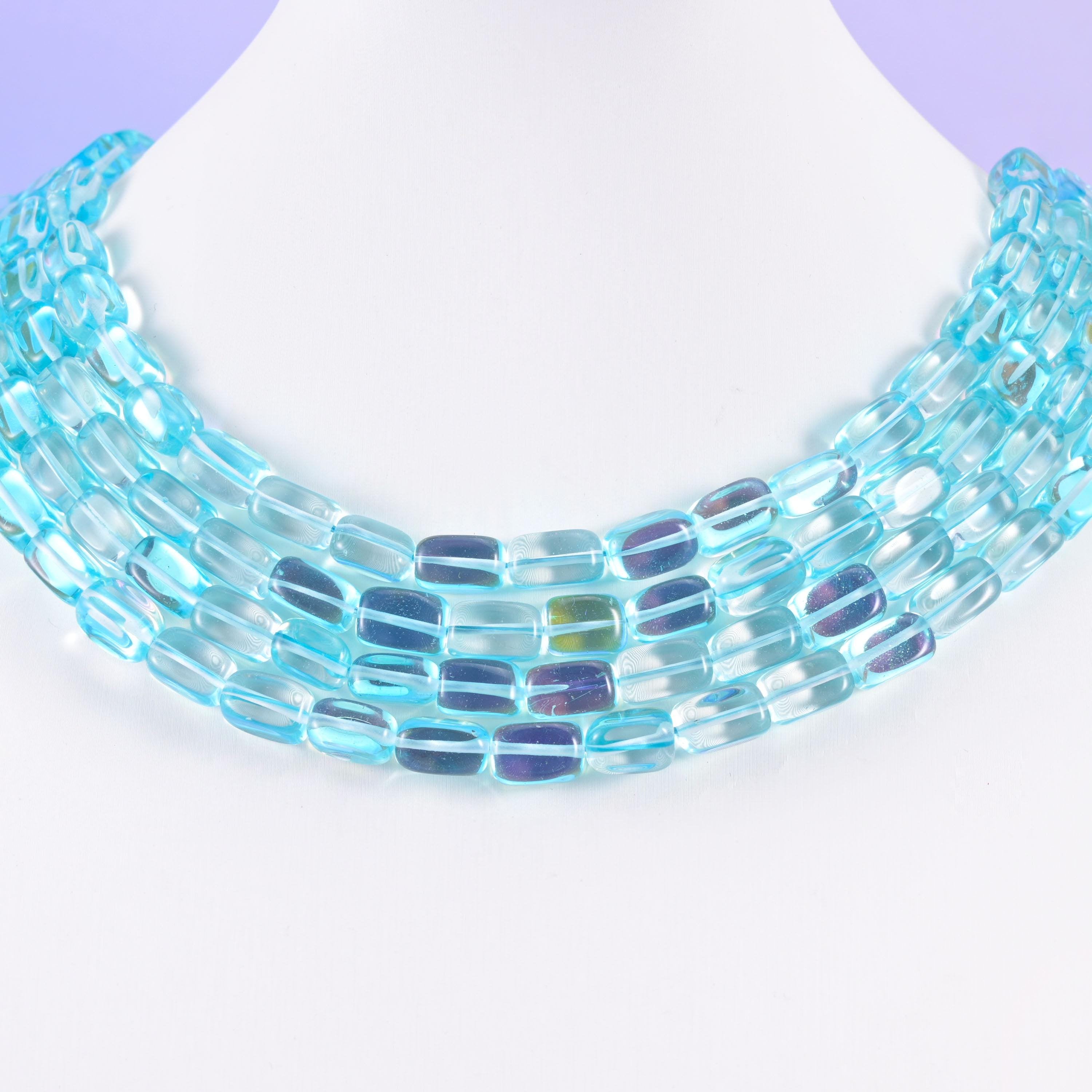 Light blue mystic aura glass beads, rectangular shape, 10-12mm
