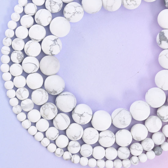 White Howlite Matte Round Beads, matte frosted finish