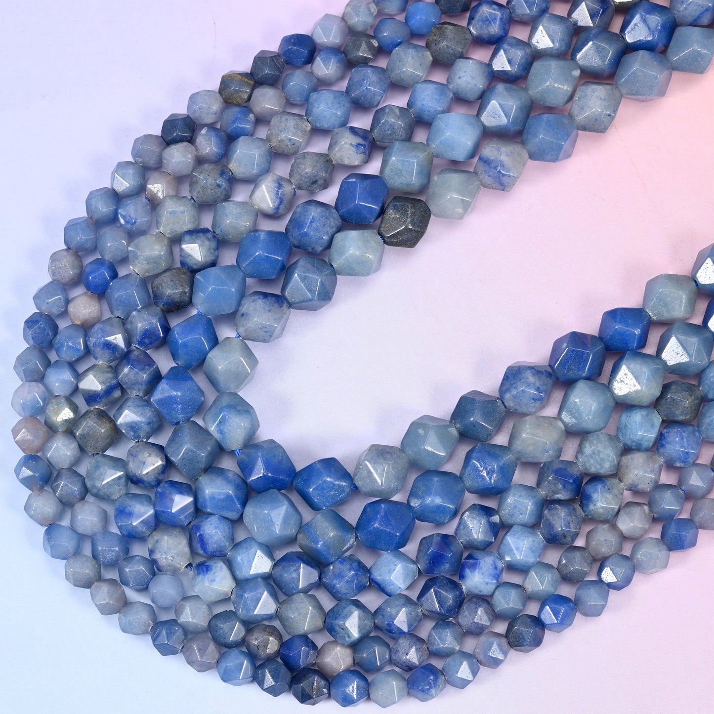Blue Aventurine Faceted Diamond Star Cut Beads 6mm 8mm 10mm, 15.5 inch strand