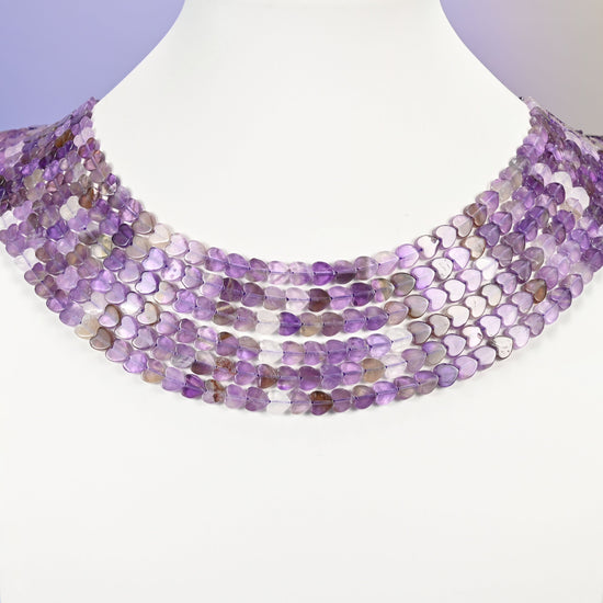 Amethyst beads, flat heart, Approximately 6x6x2mm
