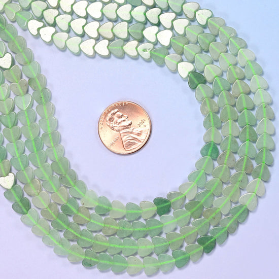 Green Aventurine Flat Heart Beads, approximately 68 beads per strand