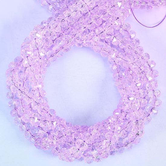 Transparent Purple Faceted Rondelle Glass Beads: Size 5x8mm, Jewelry Making Supply