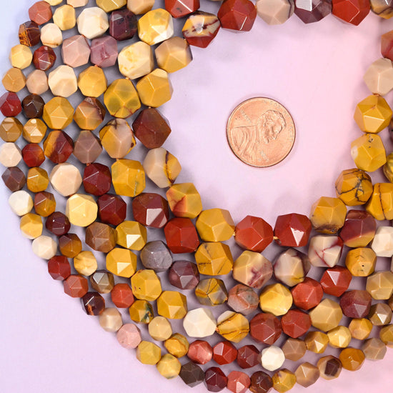 Mookaite Jasper Faceted Diamond Star Cut Beads, sold per 15.5 inch strand