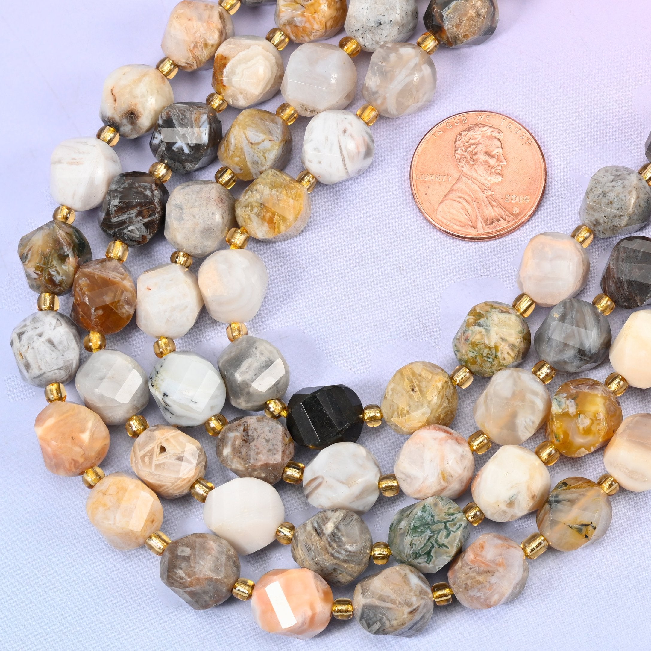 10mm bamboo agate faceted spiral twist beads for bracelets, necklaces and earrings