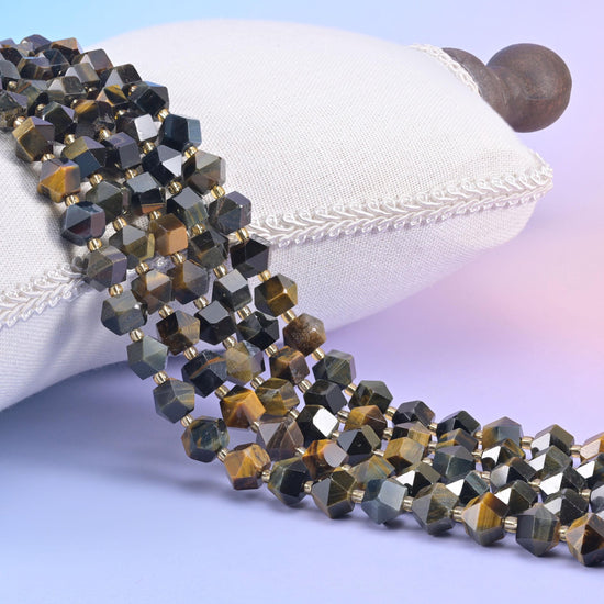 Iron Tiger Eye Faceted Diamond Rhombus Beads, 10mm