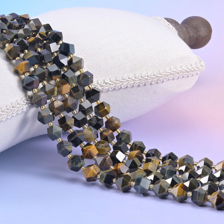 Iron Tiger Eye Faceted Diamond Rhombus Beads, 10mm