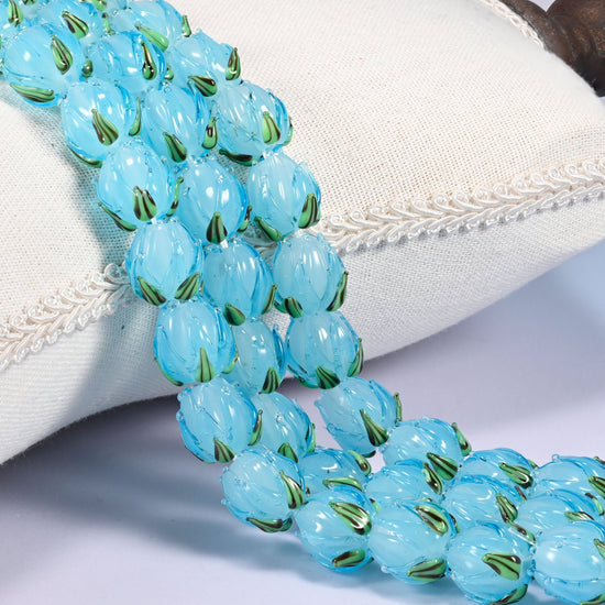 Sky blue tulip bud-shaped lampwork glass beads