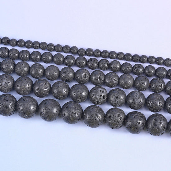 Lava rock round beads, approximately 47 beads per 15 inch strand