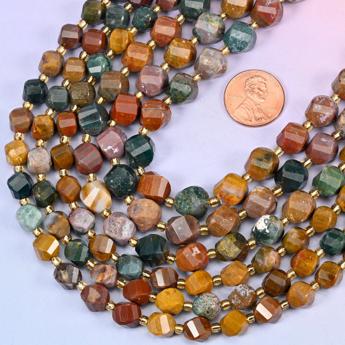 Faceted spiral twist cut Ocean Agate beads