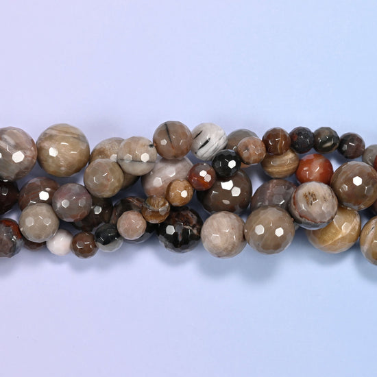 Petrified Wood Faceted Round Beads: Jewelry Making, 15 Inch Strand